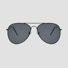 Women's Aviator Metal Shiny Sunglasses - A New Day Black, Women's, Size: Small, Black/grey