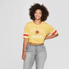 Women's Plus Size Short Sleeve Good Vibes Society Graphic T-shirt - Mighty Fine (juniors') Mustard