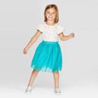 Petitetoddler Girls' Short Sleeve Polka Dot Tulle Dress - Cat & Jack Cream/turquoise 3t, Toddler Girl's, Blue
