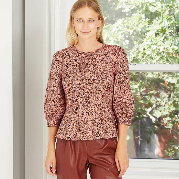 Women's Leopard Print Balloon 3/4 Sleeve Blouse- Who What Wear Pink