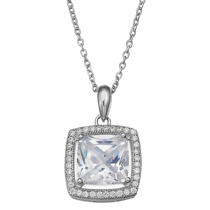 Women's Square Cubic Zirconia Halo Pendant In Sterling Silver (18),