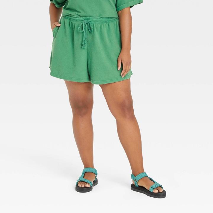Women's Plus Size High-rise French Terry Pull-on Shorts - Universal Thread Green