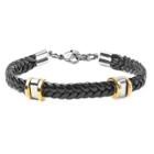 Men's West Coast Jewelry Two-tone Stainless Steel And Bradied Rubber Bracelet, Black/silver