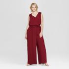 Women's Plus Size Sleeveless V-neck Woven Jumpsuit - Ava & Viv Burgundy X, Red