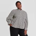 Women's Plus Size Printed Ruffle Long Sleeve Button-down Blouse - A New Day Black/white