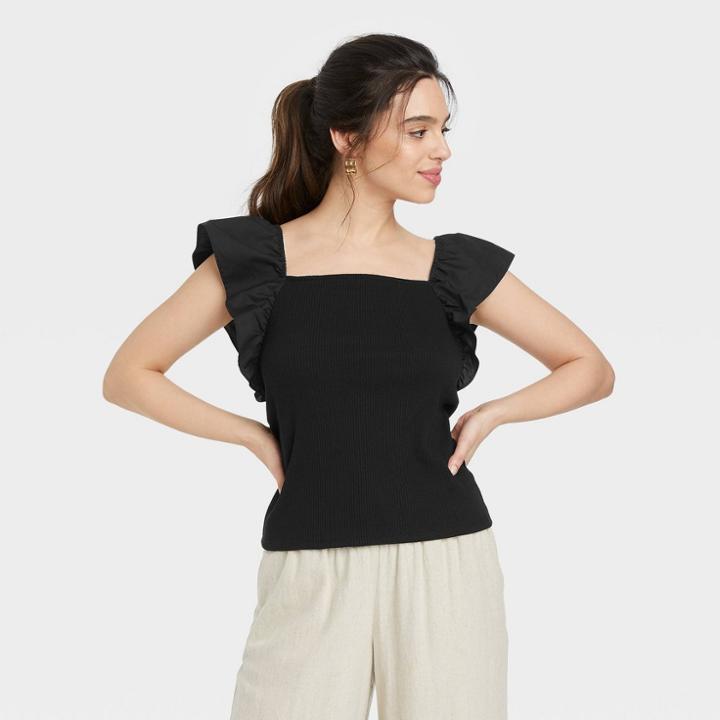 Women's Ruffle Top - A New Day Black
