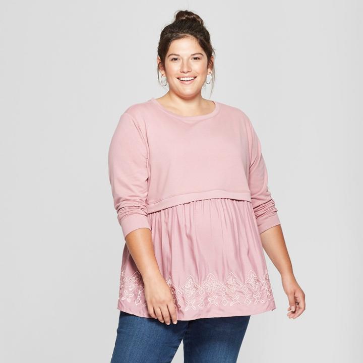 Maternity Plus Size Eyelet Flounce Sweatshirt - Isabel Maternity By Ingrid & Isabel Rose