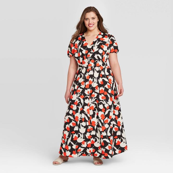 Women's Plus Size Floral Print Short Sleeve Dress - Who What Wear Cream 1x, Women's, Size: