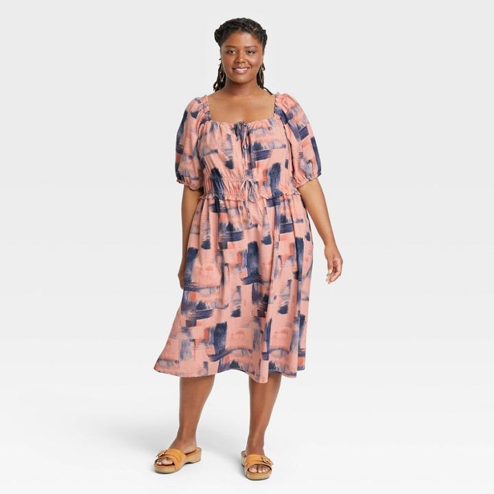 Women's Plus Size Puff Short Sleeve Dress - Universal Thread Blush