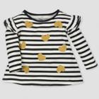 Gerber Toddler Girls' Long Sleeve Top With Shoulder Ruffles Hearts & Stripes - Black/white 4t, Girl's,