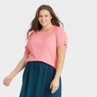 Women's Plus Size Short Sleeve Ribbed T-shirt - A New Day Peach Orange