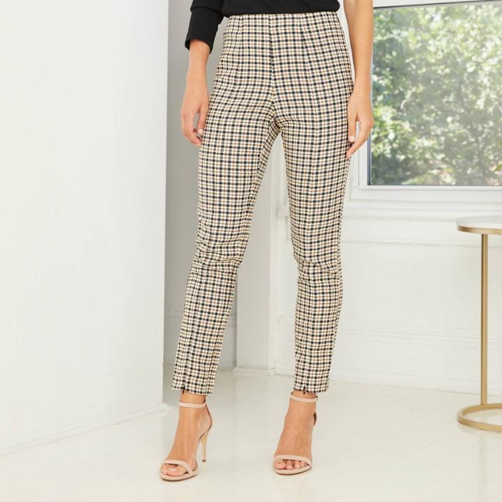 Women's Plaid High-rise Spilt Front Trousers - Who What Wear Beige