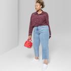 Women's Plus Size Long Sleeve Button-down Tie Front Floral Western Top - Wild Fable Burgundy