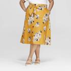 Women's Plus Size Floral Midi Button Front Skirt - Ava & Viv Yellow