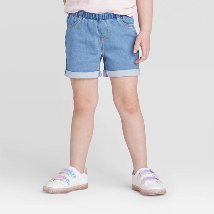 Toddler Girls' Solid Pull-on Shorts - Cat & Jack Blue 12m, Toddler Girl's