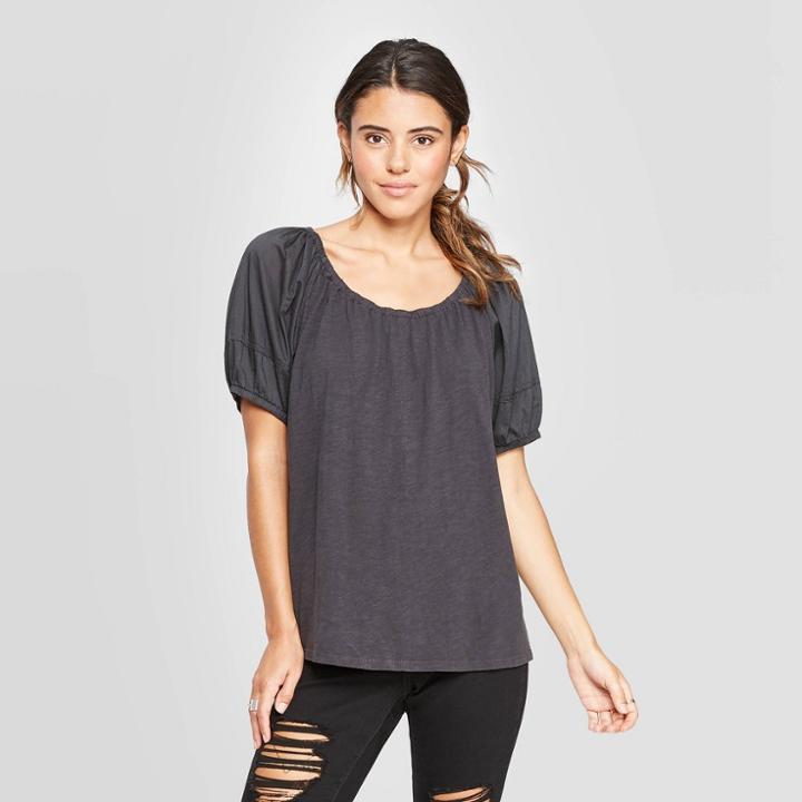 Target Women's Short Puff Sleeve Crew Neck T-shirt - Universal Thread Gray