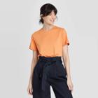 Women's Slim Fit Short Sleeve Cuff T-shirt - A New Day Orange