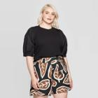 Women's Plus Size Puff Elbow Sleeve Scoop Neck T-shirt - Who What Wear Black
