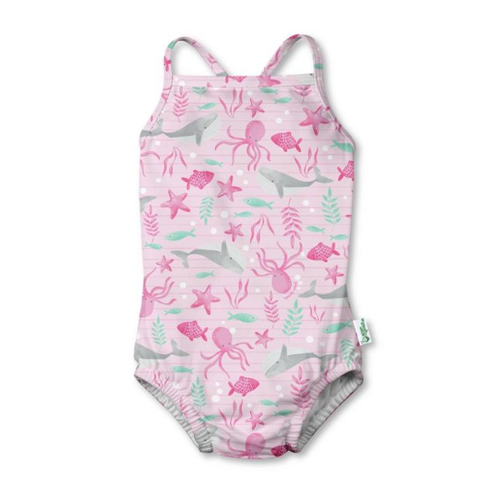 Green Sprouts Baby Girls' One Piece Swimsuit With Built-in Absorbent Reusable Swim Diaper - Pink