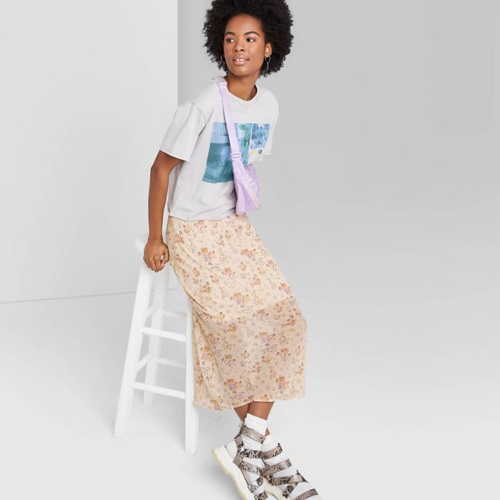 Women's Floral Print Chiffon Midi Skirt - Wild Fable Ivory Xs, Women's, White