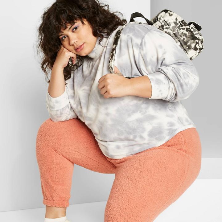 Women's Plus Size Long Sleeve Mock Turtleneck Tie Dyed Sweatshirt - Wild Fable Gray 2x, Women's,