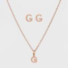 Sterling Silver Initial G Earrings And Necklace Set - A New Day Rose Gold, Girl's, Rose Gold - G