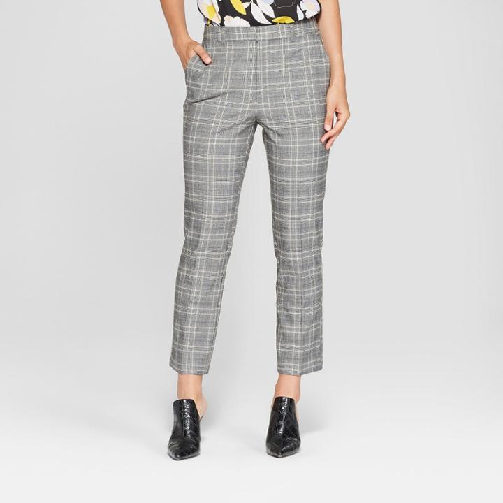 Women's Plaid Split Back Relaxed Ankle Trouser - Who What Wear Blue/cream 10,