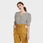 Women's Striped Puff Elbow Sleeve Henley Shirt - Who What Wear Black/white