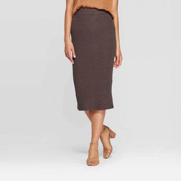 Women's Mid-rise Rib Knit Sweater Skirt - A New Day Dark Gray
