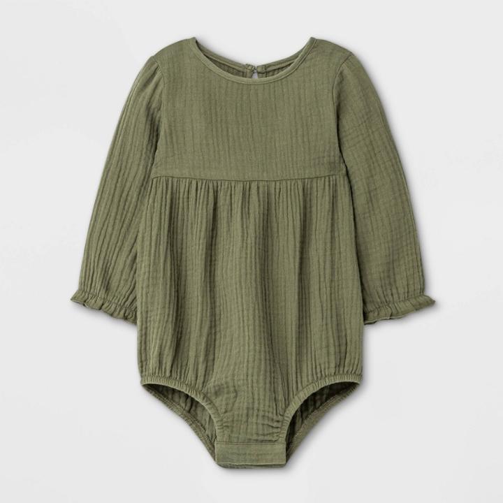 Grayson Mini Baby Girls' Cotton Gauze Bubble Romper - Olive Green Newborn
