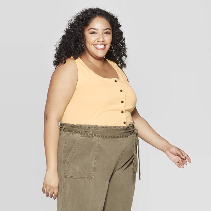 Women's Plus Size Crewneck Button-front Tank Top - Universal Thread Yellow