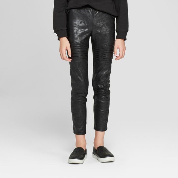 Girls' Moto Detail Leather Leggings - Art Class Black