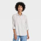 Women's Long Sleeve Button-down Boyfriend Shirt - A New Day Gray