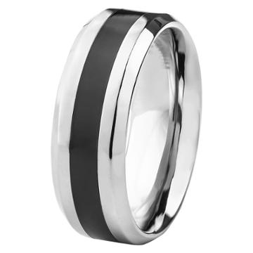West Coast Jewelry Men's Titanium Resin Inlay Ring - Black