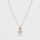 Target Sterling Silver With Two Cross Cubic Zirconia And Polish Small Pendant Necklace -