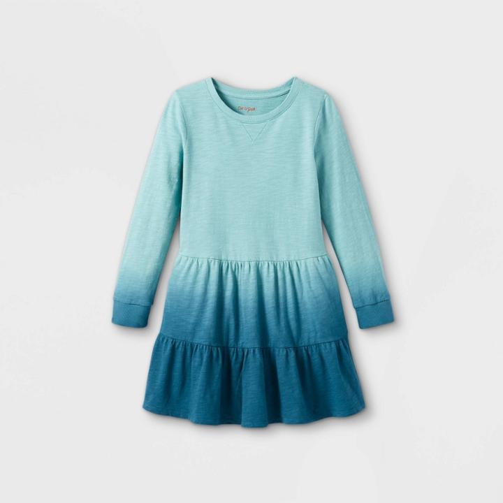 Girls' Long Sleeve Dip Dye Knit Dress - Cat & Jack Ocean Green