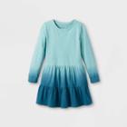 Girls' Long Sleeve Dip Dye Knit Dress - Cat & Jack Ocean Green