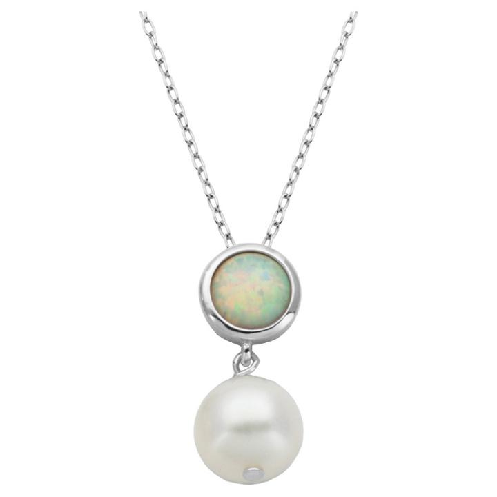 Target Genuine White Pearl And Created Opal Pendant Necklace With 18 Chain, Girl's,