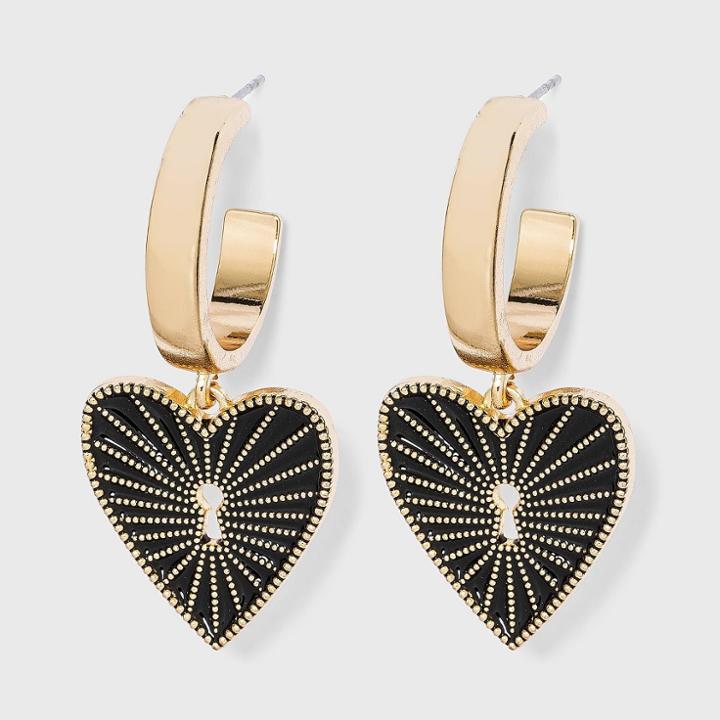 Sugarfix By Baublebar Heart Key Huggie Hoop Earrings - Black