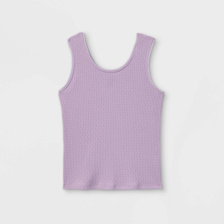 Girls' Lace Trim Ribbed Tank Top - Art Class Purple