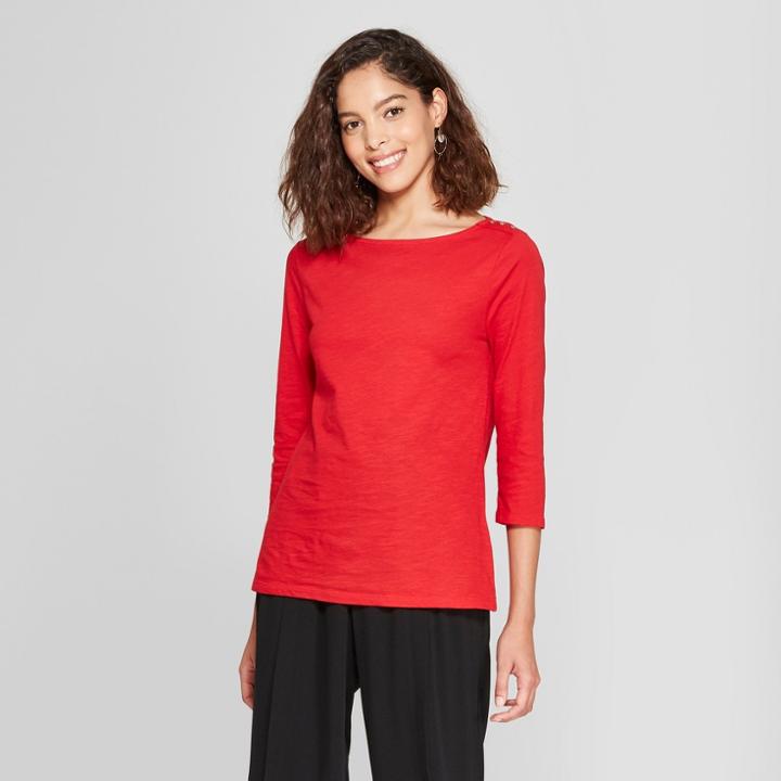 Women's 3/4 Sleeve Vintage Boatneck T - Shirt - A New Day Red