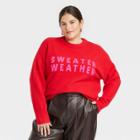 Women's Plus Size Crewneck Slogan Sweater - A New Day Red