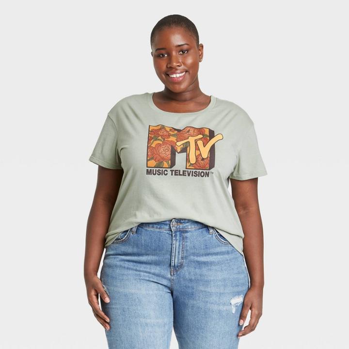 Women's Mtv Plus Size Short Sleeve Graphic T-shirt - Green