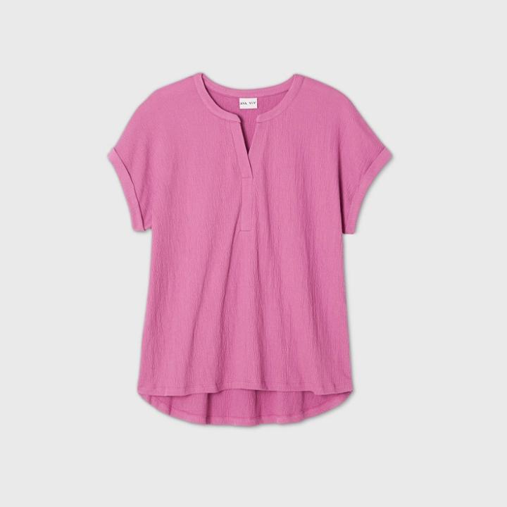 Women's Plus Size Short Sleeve Blouse - Ava & Viv Pink X