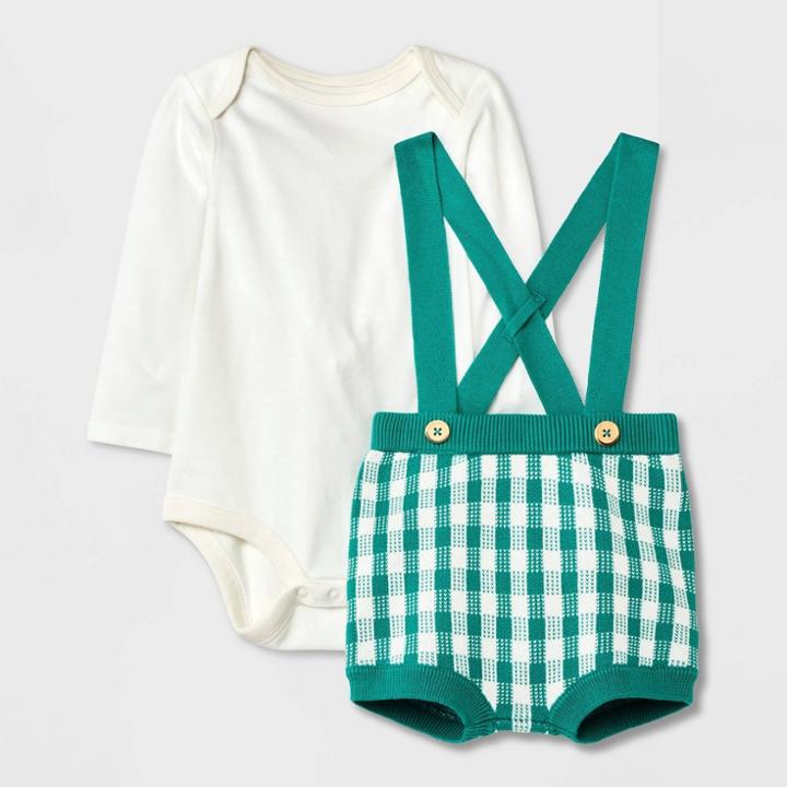 Baby Girls' Gingham Sweater Set - Cat & Jack Green Newborn