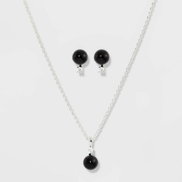 Onyx Earring And Necklace Set - A New Day Black, Women's