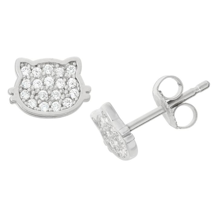 Tiara 0.19 Ct. T.w. Children's Pave Cubic Zirconia Kitty Cat Earrings In Sterling Silver, Women's,
