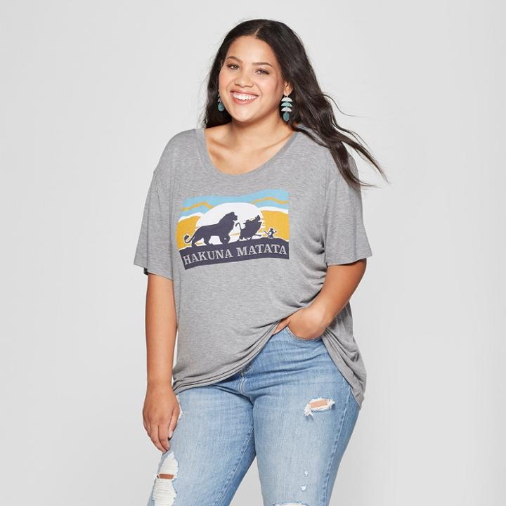 Women's Disney Plus Size Short Sleeve Hakuna Matata Graphic T-shirt (juniors') Heather Gray