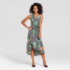 Women's Striped Floral Print Sleeveless Ruffle Midi Wrap Dress - Who What Wear Black/white M, Black/white