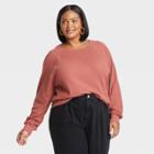 Women's Plus Size Long Sleeve Round Neck Thermal Pullover Shirts - Ava & Viv Red X